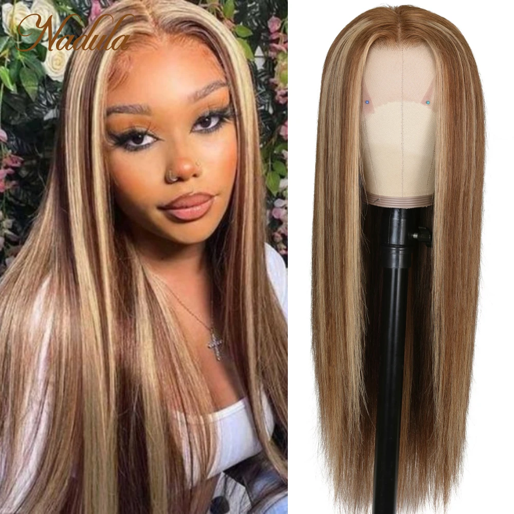 

Nadula Hair 13x4 Lace Front Wig HighLight Brown Honey Blonde Piano Color Wig Straight Hair Wigs For Women 100% Human Hair