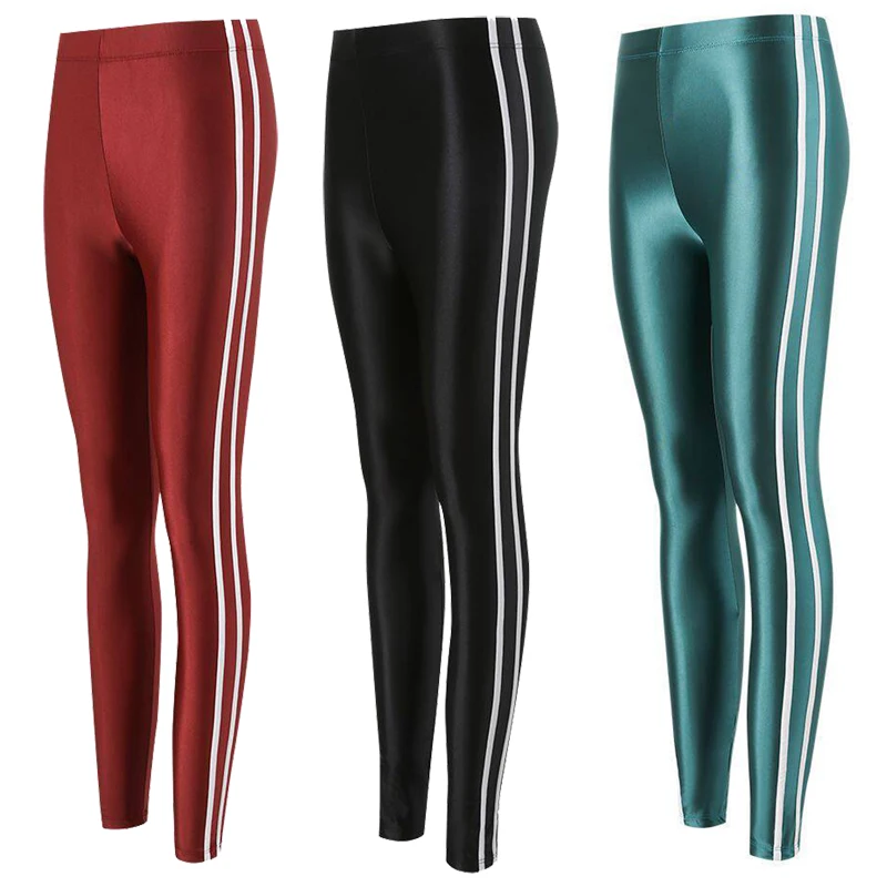 

Глянцевые женские гладкие флуоресцентные брюки для йоги, облегающие спортивные леггинсы, укороченные брюки с высокой талией, большие размеры