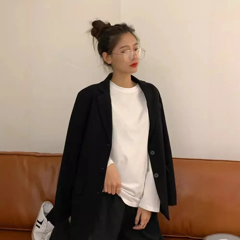 

2025 Loose T-shirts for Women Solid Design Korean Style Summer Autumn Clothing Thin All-match Young Students Tops New Trendy