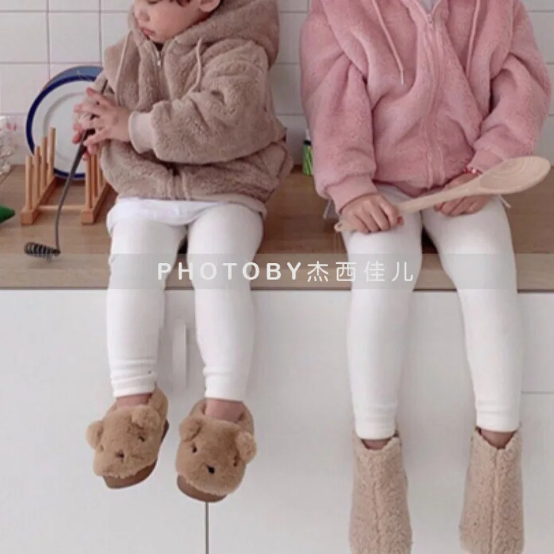 طماق مبطنة بالصوف الكورية الصلبة عادية شتاء الخريف جديد بنين بنات الأطفال المألوف كل مطابقة لينة مريحة