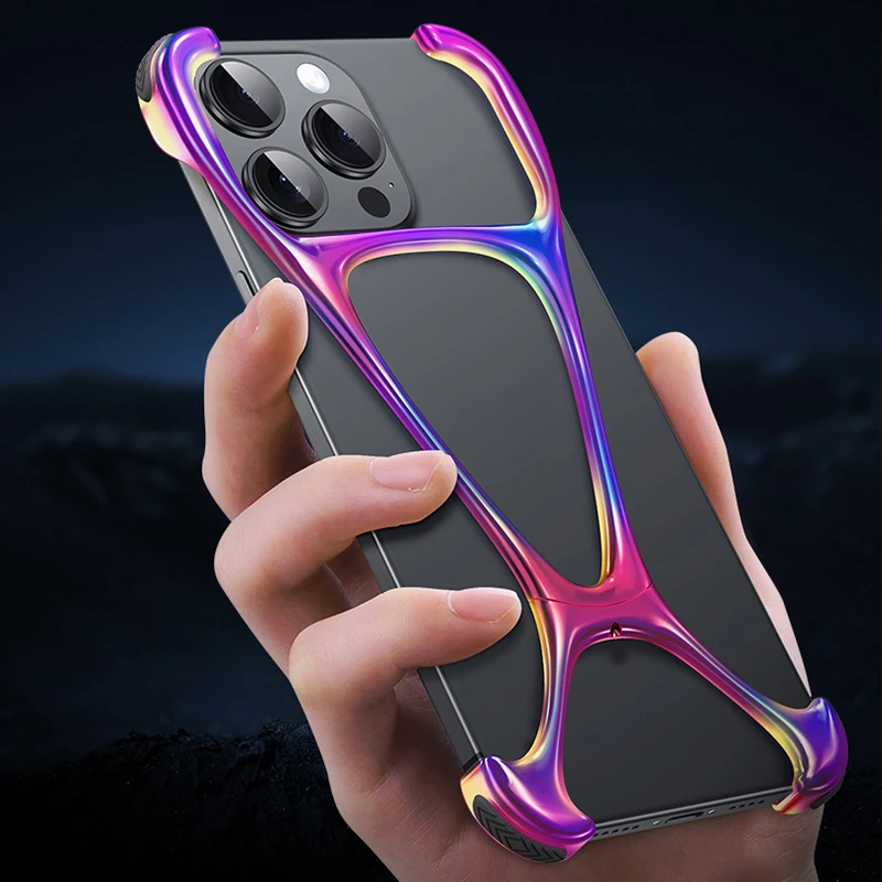 For iPhone 15 14 Pro Max 13 16 Case Rimless Metal Zincy Alloy Titanium Aluminum Bumper Heat Dissipation Shockproof Cover Luxury