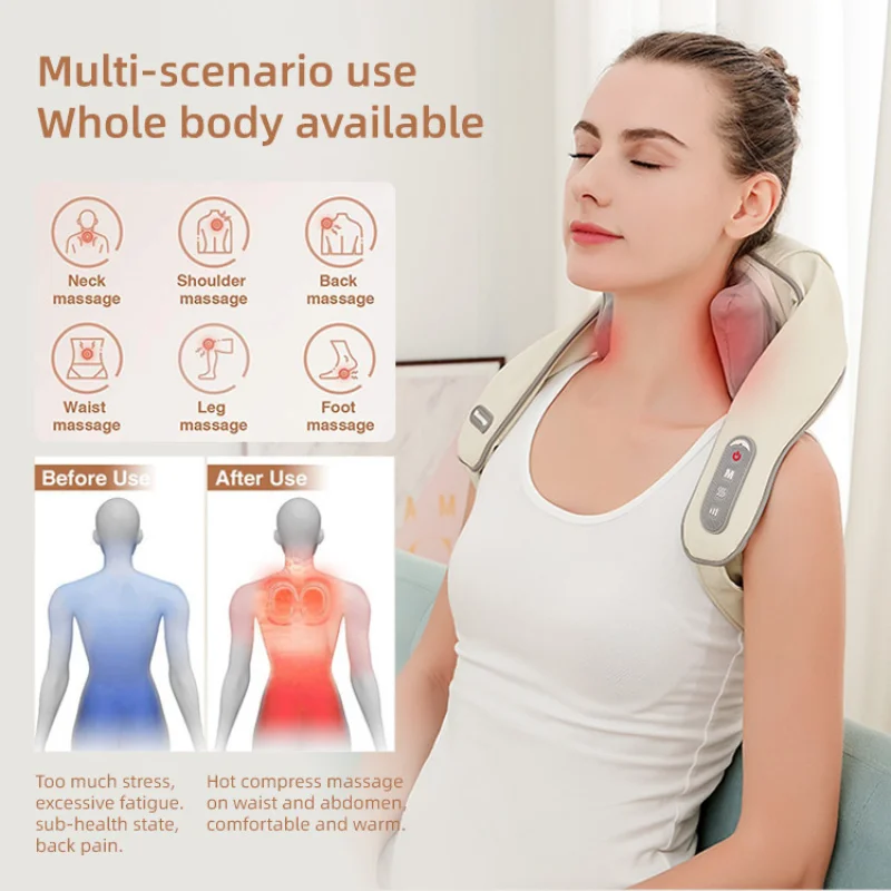 

Upgrade 6D Wireless Neck And Back Massager Neck And Shoulder Kneading Massage Shawl Neck Cervical Relaxing Trapezius Massager