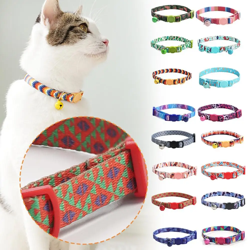 NEW High-end Colorful Collar Fit For Cat Puppy Necklace Adjustable Collar Harness Cute Pattern Safety Necklace Accesso L0A5