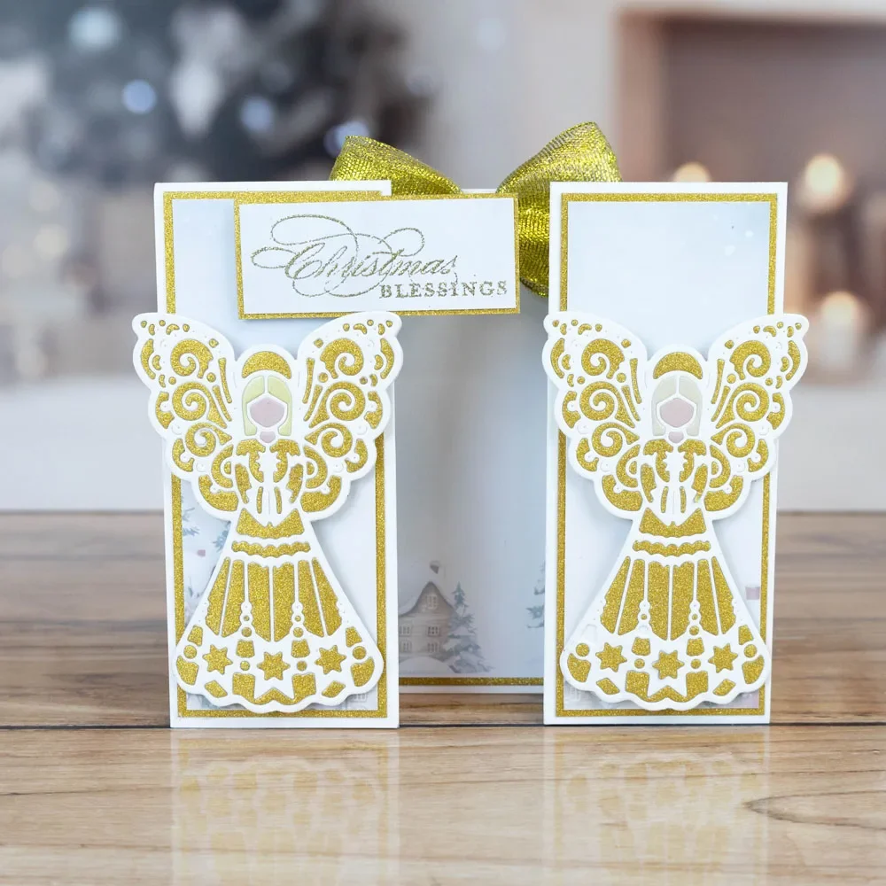 قوالب القطع المعدنية الجديدة لعام 2025 لألبوم صور القصاصات بنفسك وبطاقات المعايدة فوق الحافة Yuletide Chimes Advent Angel