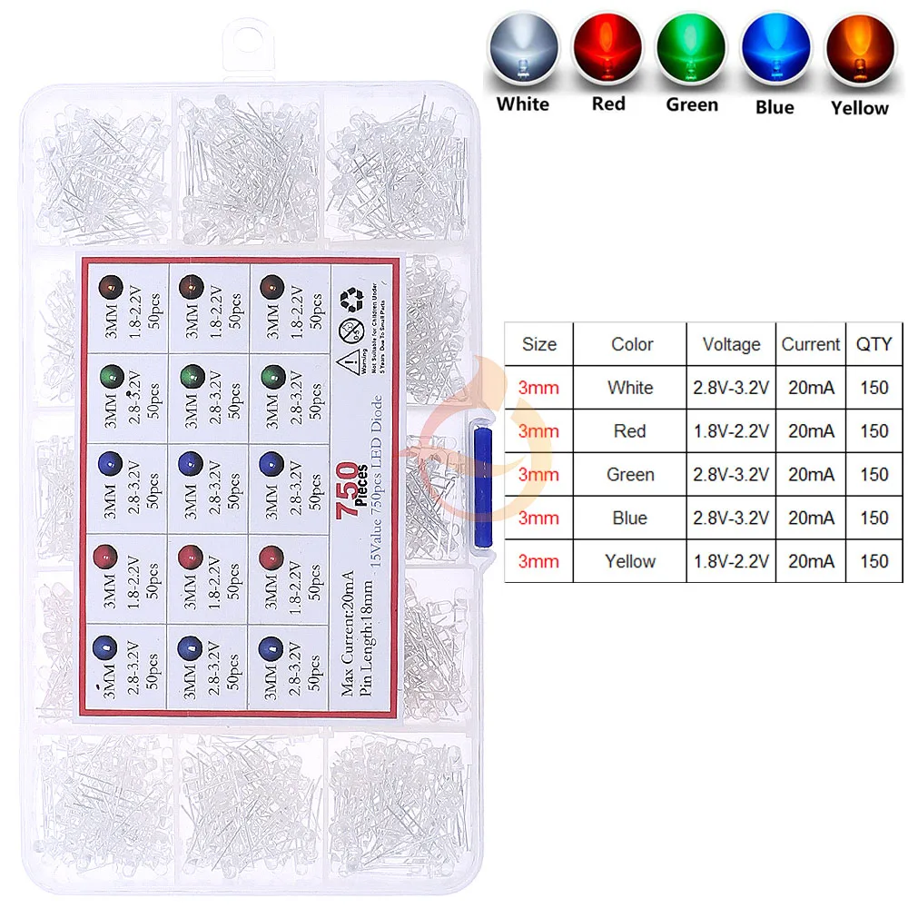 3mm 5mm 10mm LED Light Emitting Diode Mix Kit RGB Warm White Green Red Blue Yellow Orange Pink Purple Straw Hat LED Piranha