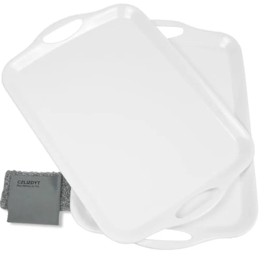 

Large Rectangular Melamine Serving Tray with Handles 17.5 x 12 in Dishwasher Safe Set of 2 for Eating Appetizer Charcuterie Sna