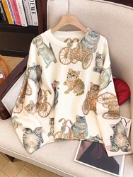 Women's Apricot Pullover Cashmere Sweater Harajuku Y2k Long Sleeve Pattern Print Knitted Sweaters Vintage 2000s Clothes Autumn
