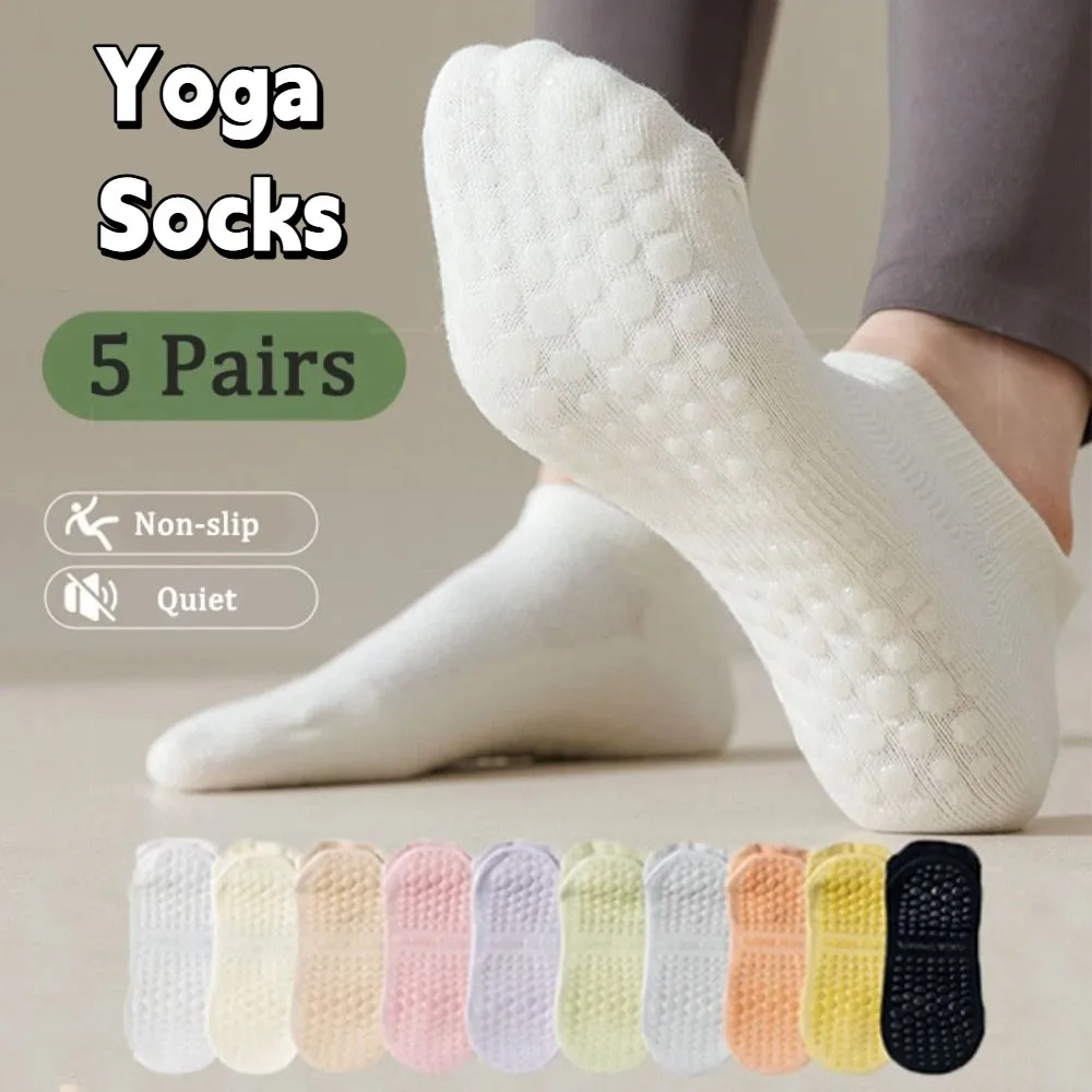 

5Pairs Simple Anti-Slip Fitness Socks Breathable Sports Hosiery Yoga Socks Women Sweat-Absorbent Short Tube Socks