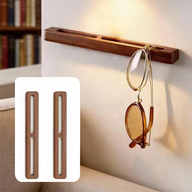 2pcs Wooden Wall Mounted Glasses Holder No-Drill Vertical Sunglasses Organizer Space-Saving Eyewear Display Rack for Home