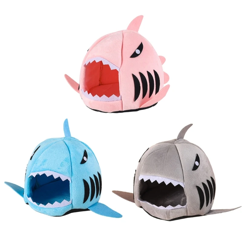 Warm Plush Bed for Hamsters Shark Shape Small Pets House Cage Toy Hideout Place N84C