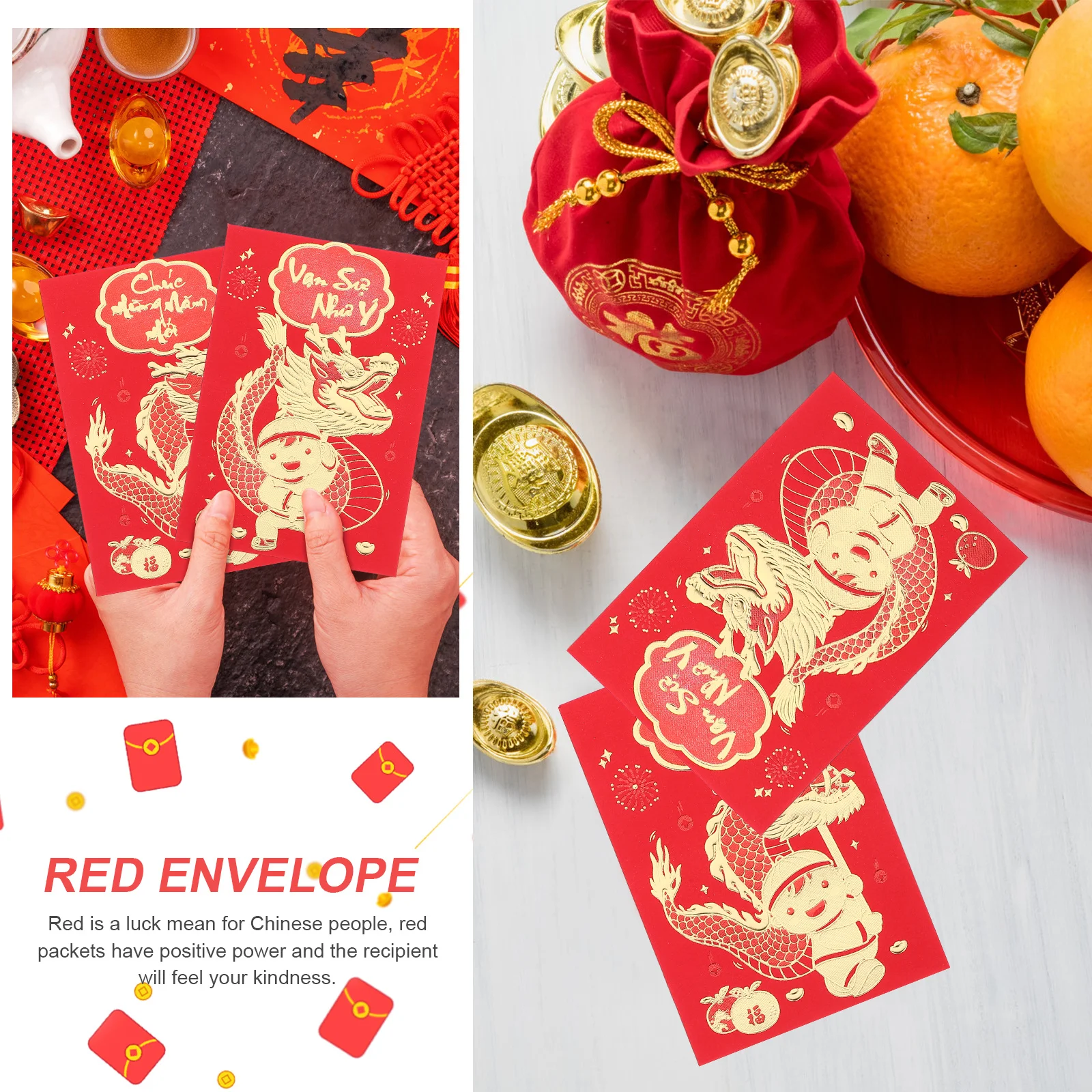 

12Pcs Red Envelopes Chinese Lucky Money Packets Year of Dragon Paper Red Packet Spring Festival New Year 2024 Cute Envelopes