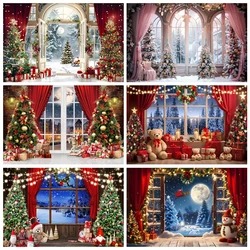 Christmas Tree Background for Christmas Photography Kids Family Party Decorative Fireplace Xmas Fireplace Backdrop Photo Props