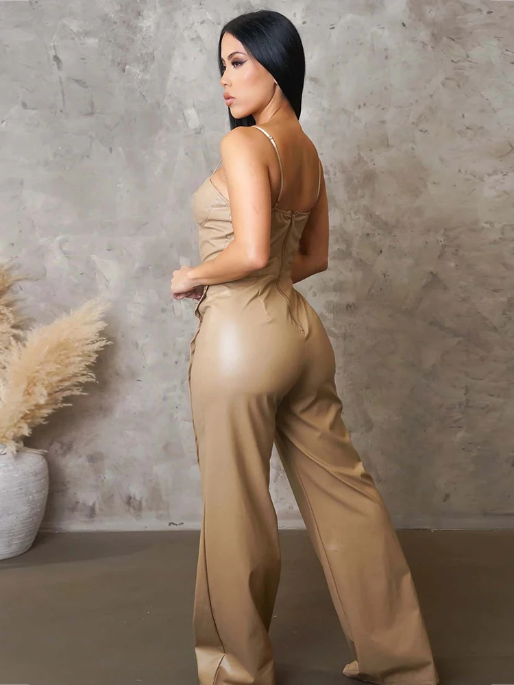 Tuta in pelle sexy per donna Tuta intera estiva con cinghie Tuta da donna senza maniche Party Dropshipping all'ingrosso