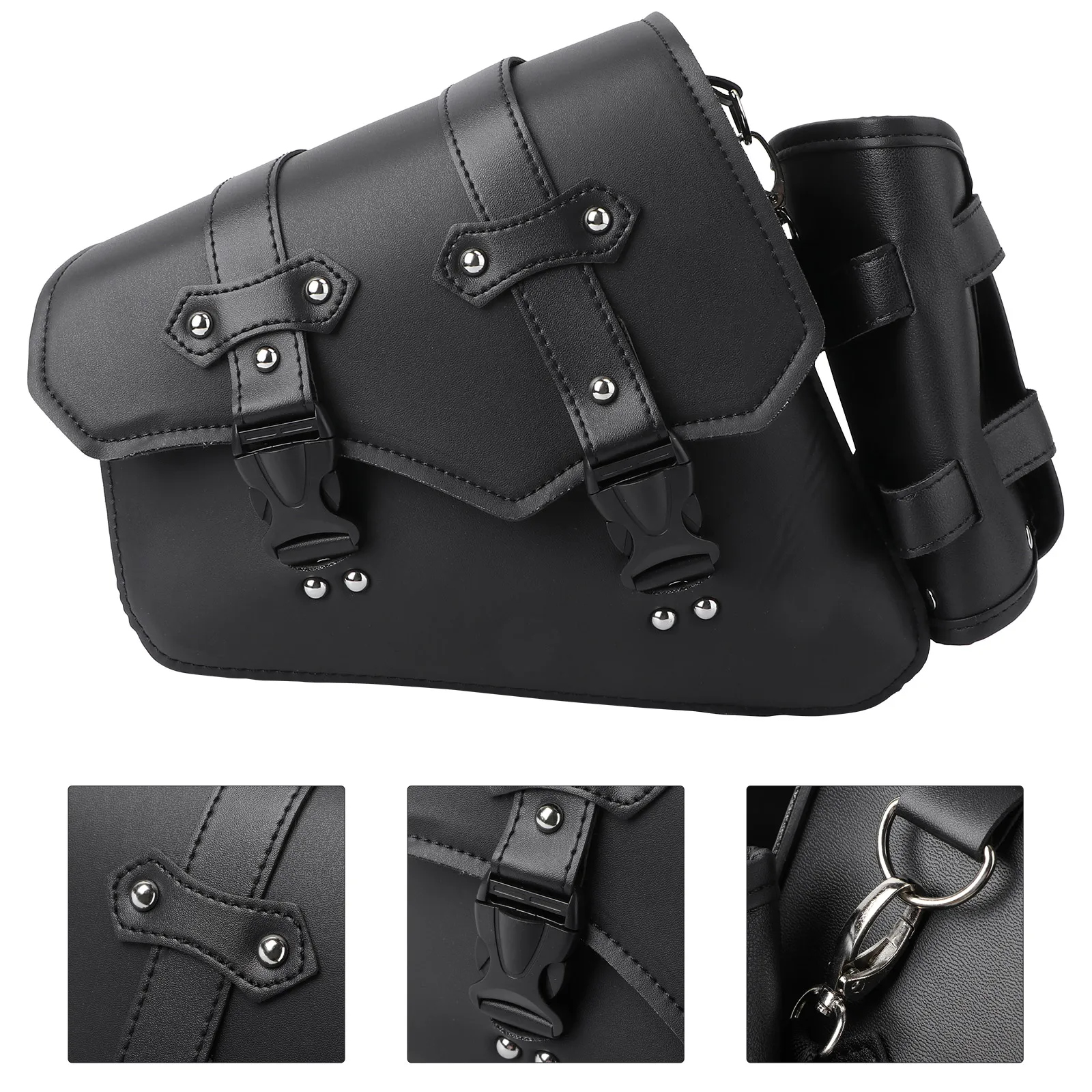 

Motorcycle Side Pu Durable Storage Bag For Keys Quick Disconnect Buckle Black Left Side Compatible With Swingarm Bag