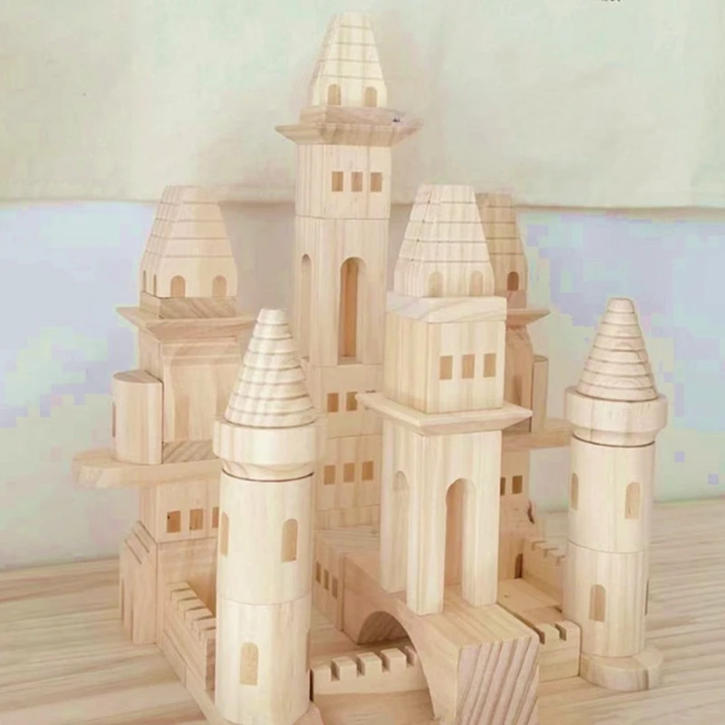 لعبة مكعبات بناء خشبية ملونة من الخشب الطبيعي، لعبة خشبية تكديس هندسية كبيرة للأطفال #5