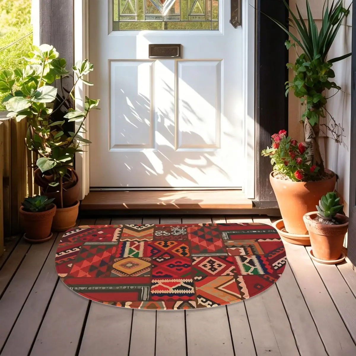 Amazigh Foutha Kabyle Mediterranean Berber Jewel Soft Flannel Half Round Doormat Non Slip Bathroom Mat Absorbent Floor Carpet
