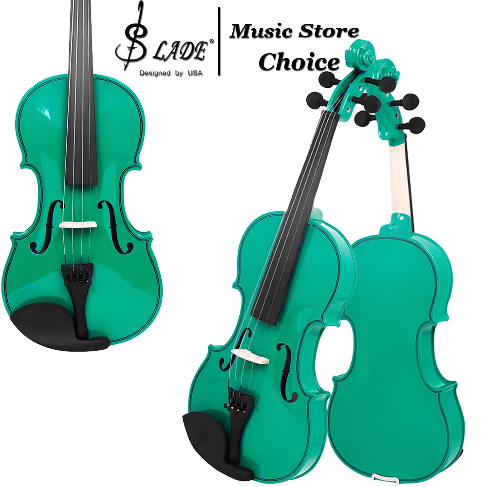 V-10 Green Violin Outfit Hand-Carved Design Solid Wood Professional Beginner Violin with Ebony Fittings Case Bow Ideal for Play