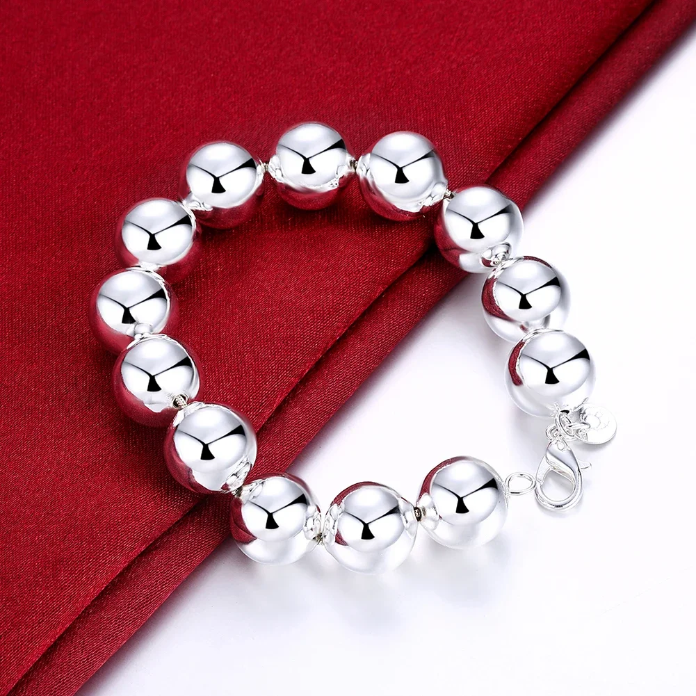 New charm Wild 925 Sterling Silver 14MM Buddha beads chain Bracelets for women men Wedding party Christmas Gifts Fashion Jewelry