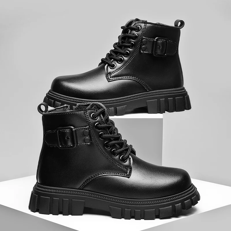

New Luxury Children Boots Boys Shoes PU Leather Autumn Non-slip Platform Kids Casual Sneaker Classic Black Girls Boy Ankle Boots