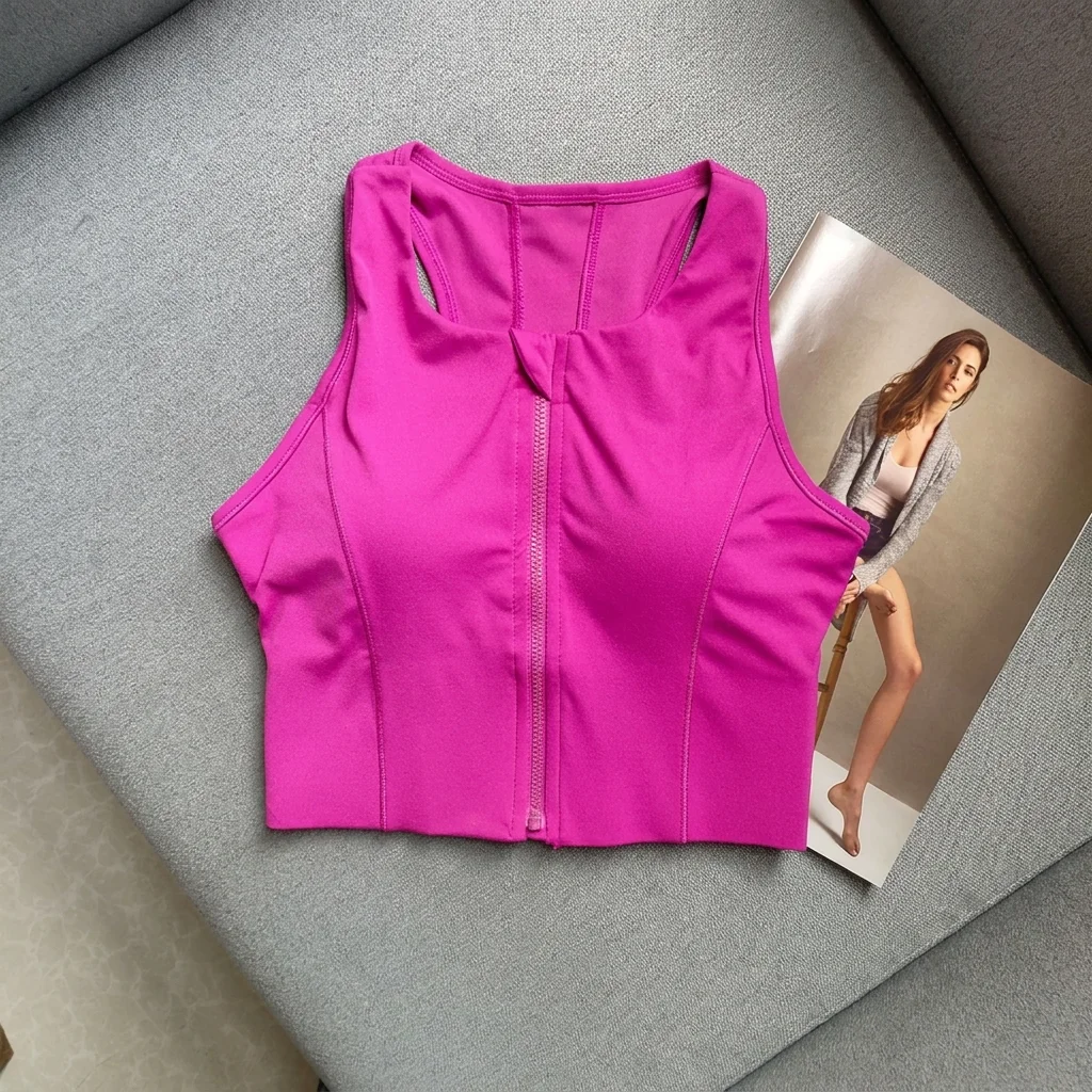 Einteiliger Sport-BH mit Frontreißverschluss, Crop-Top für Damen, stoßfest, schnelltrocknend, hochfeste Weste, Fitness-Yoga-BH, Gym-BH-Oberteil – Detail 7