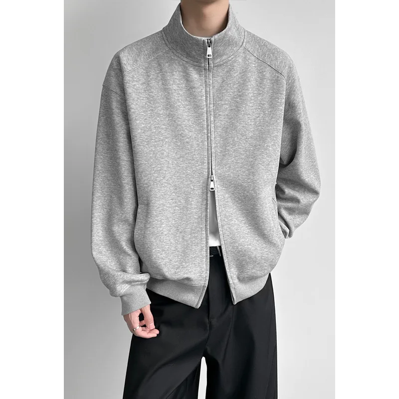2026 Spring New Men's 360g Stand-up Collar Double Pull-up Cardigan Casual Sweater Jacket