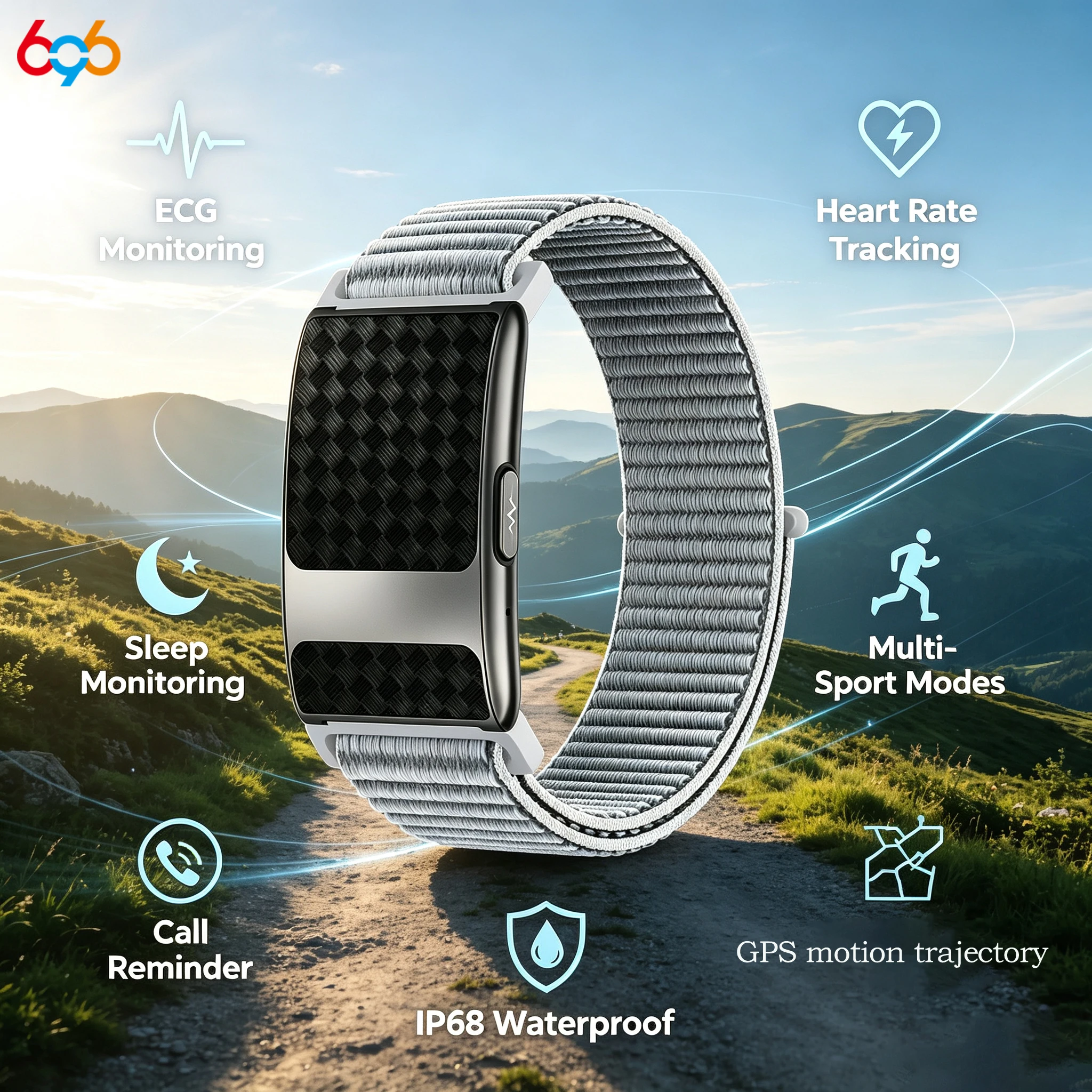 Fashion Screenless Smart Band ECG Heart Rate Health Sport Bracelet GPS Sports Track Incoming Call Reminder Waterproof Smartwatch