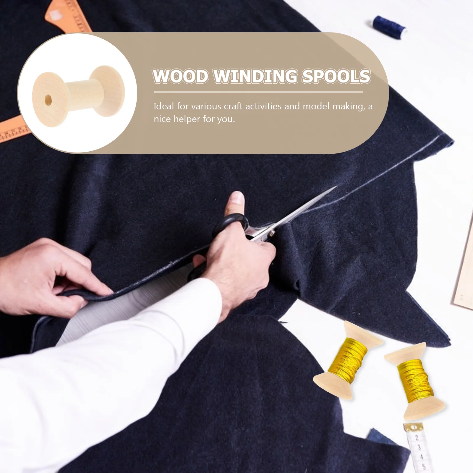 

5Pcs Natural Wooden Spools Smooth Polished Sewing Thread Spools for Craft Making Embroidery Wire Winding Bobbins DIY Use