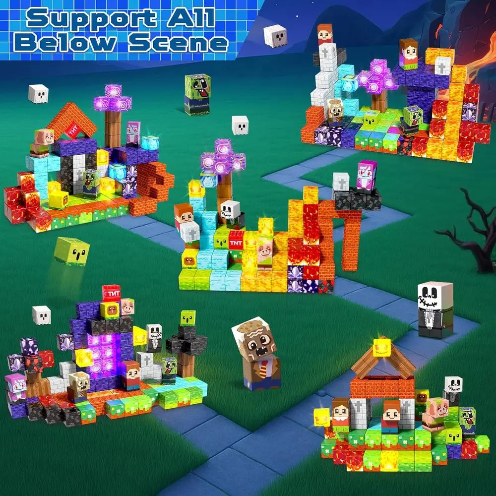 Juego de bloques de construcción magnéticos con luz, 150 piezas de juguetes STEM para niños de 3 años, cubos inspirados en Montessori para juegos creativos