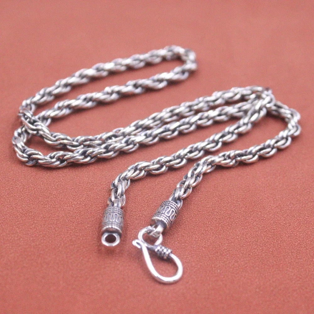 Real Solid 925 Sterling Silver Chain Men Women 5mm Twist Rope Necklace 47-48g/55cm