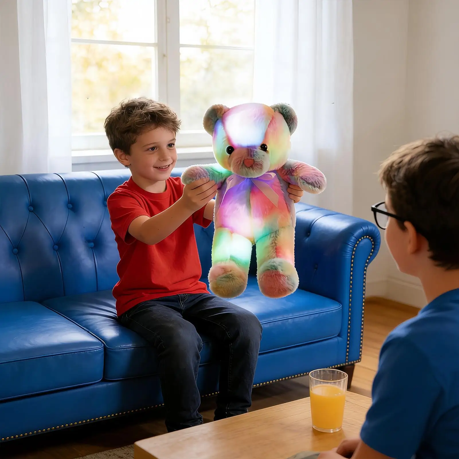 Urso de pelúcia portátil suave brinquedo macio com luzes led arco-íris urso de pelúcia animal de pelúcia para família amigos crianças menino