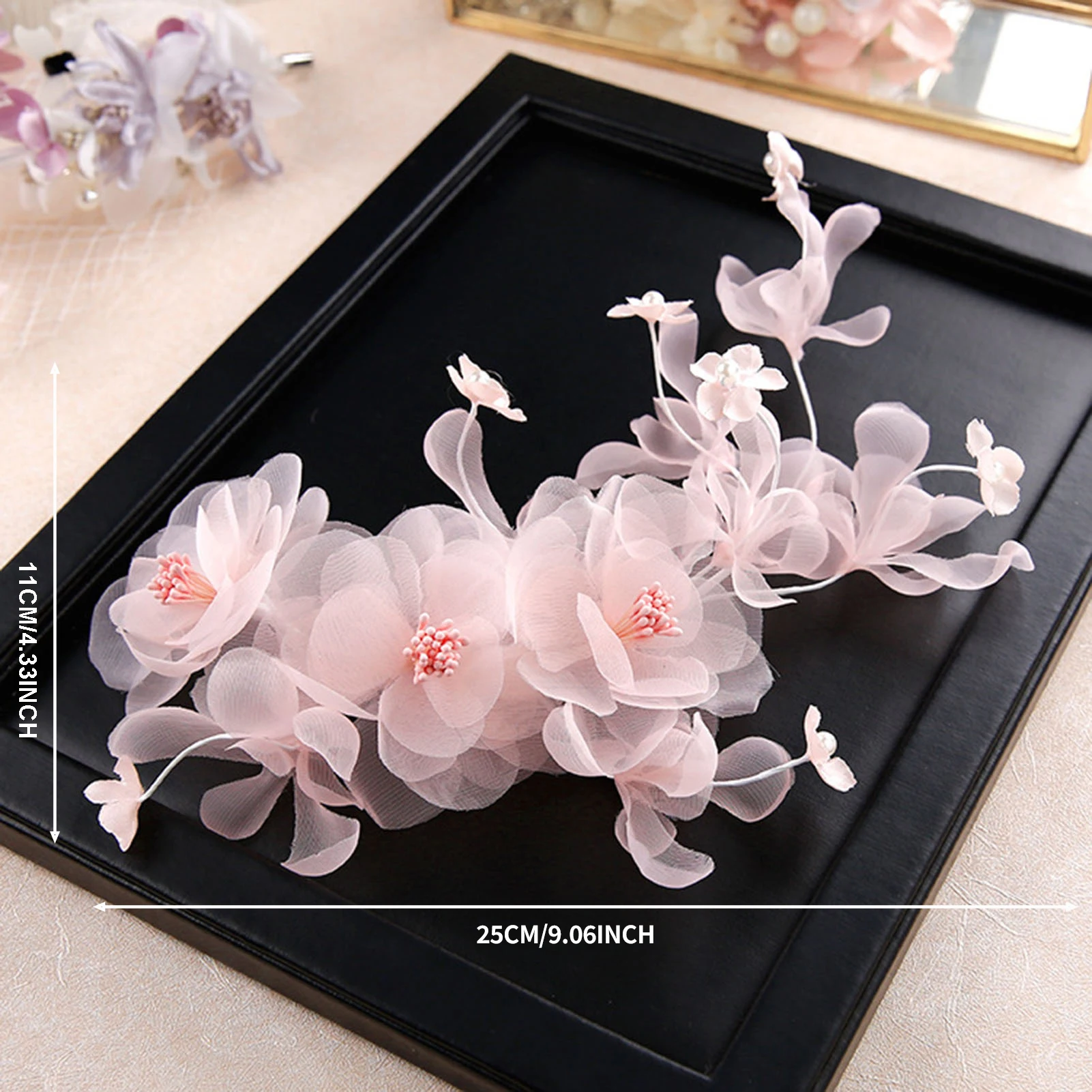 Pink Yarn Flower Wreath Girl Headband Hair Jewelry Pearl Women Tiaras Headpiece Women Wedding Hair Piece Accessories FORSEVEN