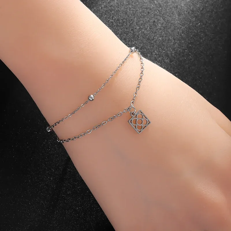 New Double-Layer Thin Chain Round Geometric Flower Bracelet for Women's Daily Personality Party Casual and Comfortable Jewelry image 3