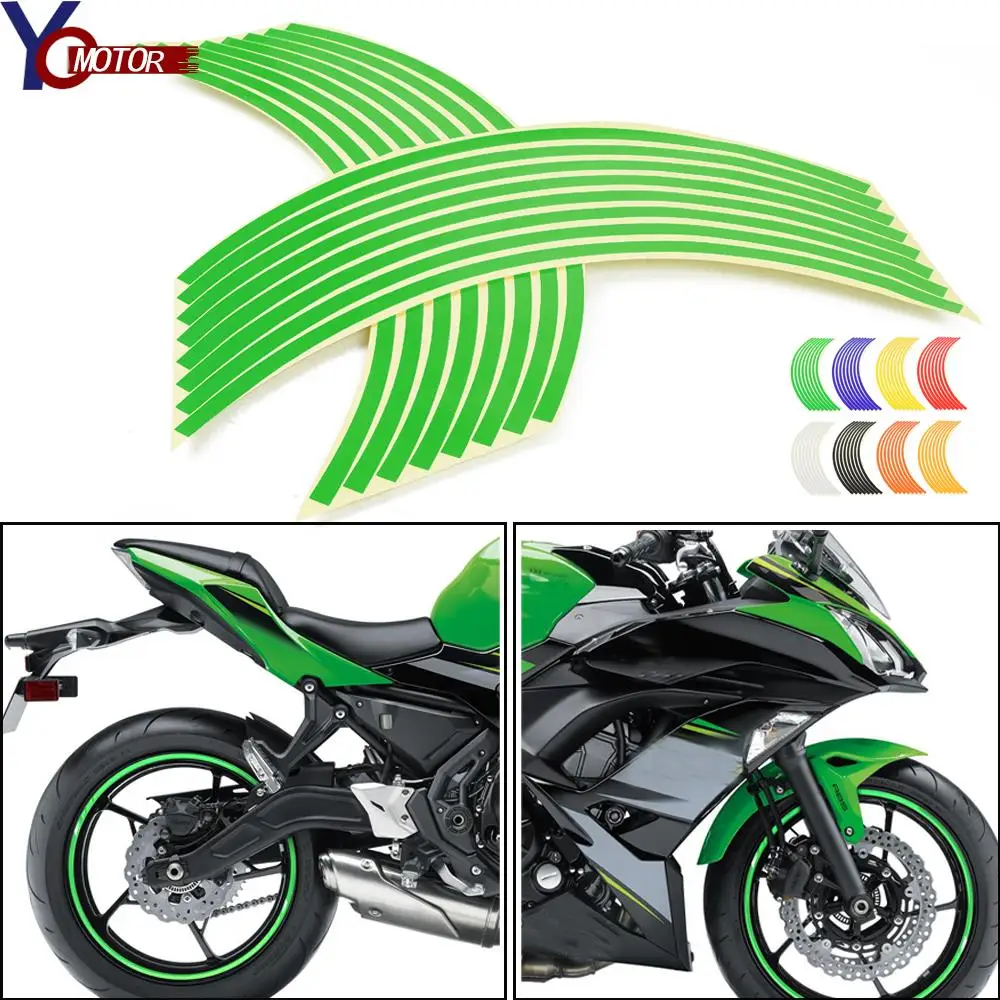 Motorcycle 17 / 18inch For Kawasaki Z 800 z1000 YamahaTMAX 500 530 MT 07 Wheel Sticker Reflective Rim Stripe Tape Bike 16 Strips