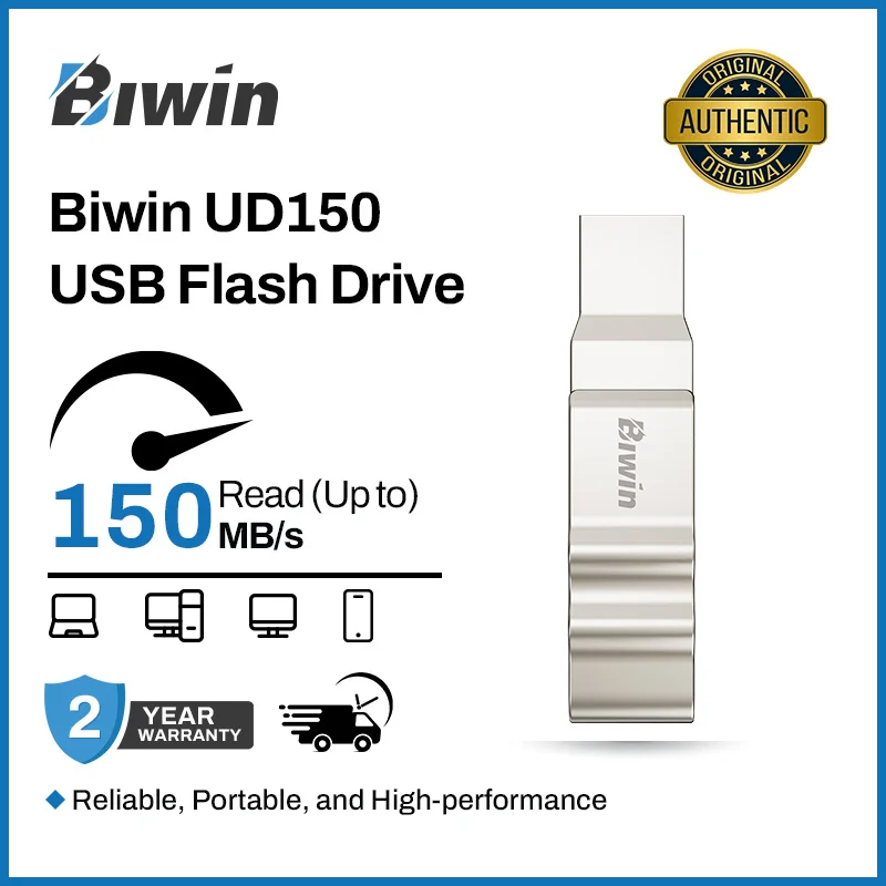 Pen drive Biwin UD150 USB 3.0 de 32/64GB, com velocidades de transferência de 150 MB/s, USB C+USB A para celular e tablet.