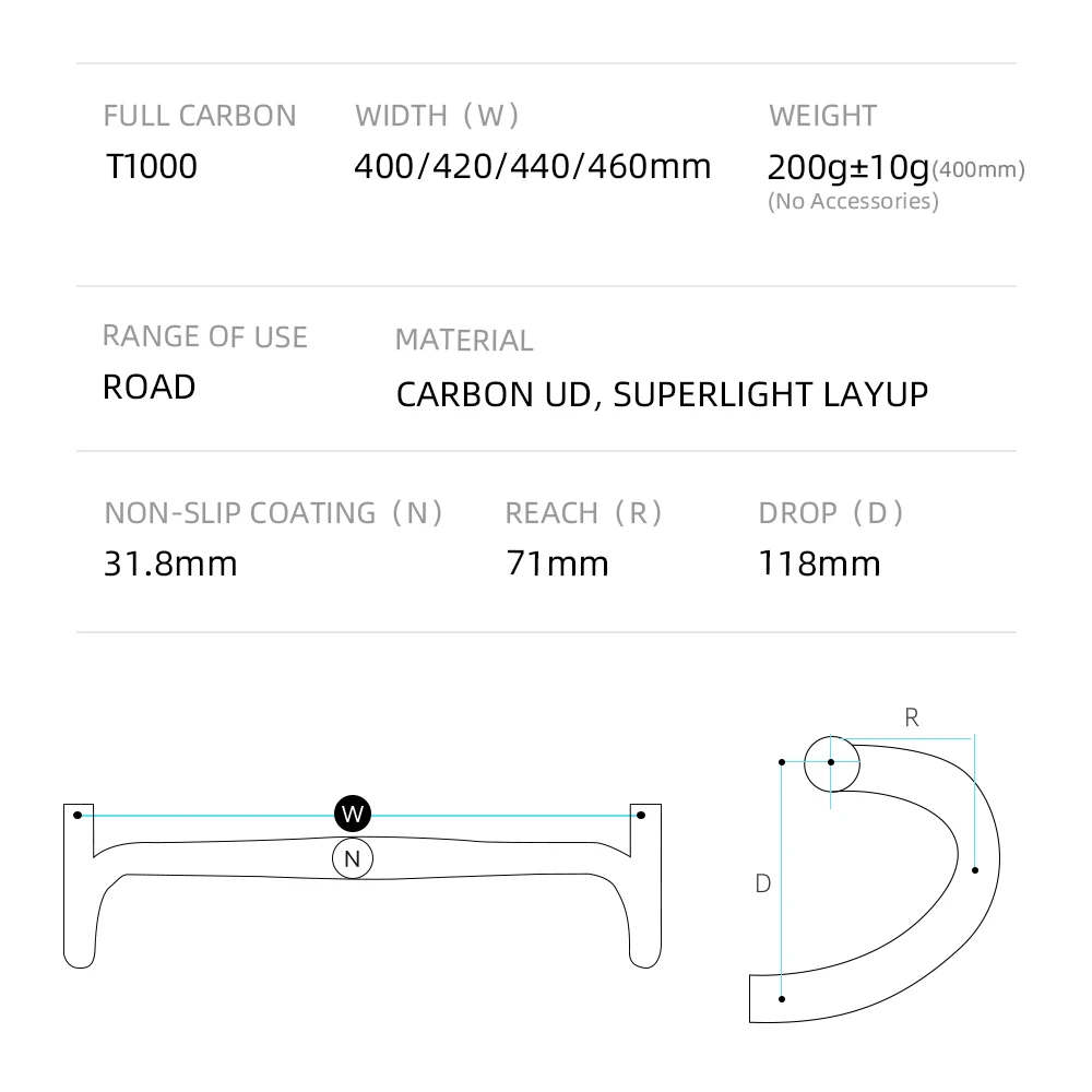 RYET Full Carbon Road Bike Handlebar Drop RHM Rapid Hand Movement Bicycle Handle bar 31.8MM 400/420/440/460 Cycling Sports Parts