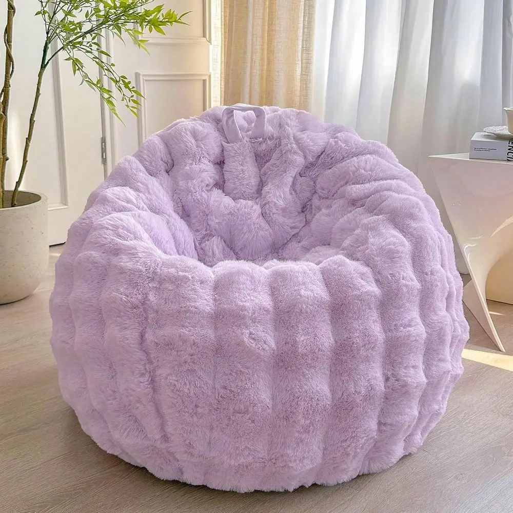 Faux Rabbit Fur Bean Bag Cover For Kids Adults Soft Fuzzy Stuffed Animal Storage Comfy Shaggy Bubble Waffle Design No Filler In
