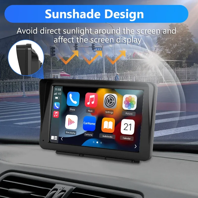 AWESAFE 7 بوصة حامل مغناطيسي محمول CarPlay لاسلكي لأجهزة Apple Android Auto Car Stereo GPS شاشة عمودية أفقية بلوتوث #4