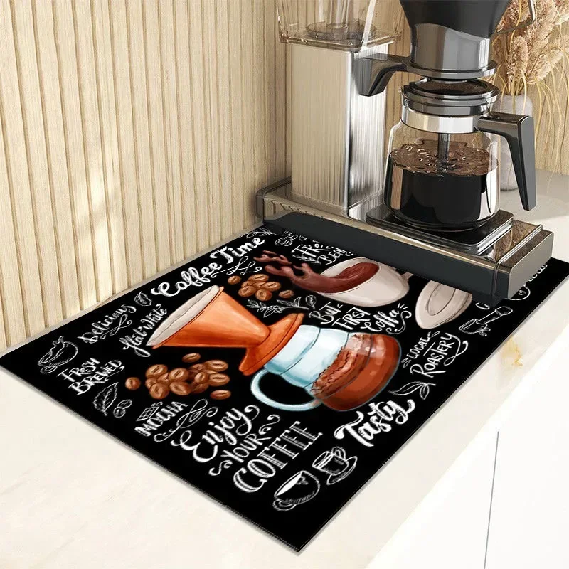 Coffee Design Dish Drying Mat Super Absorbent Kitchen Counter Drain Pads Tableware Cup Bottle Sink Waterproof Non-slip Mats