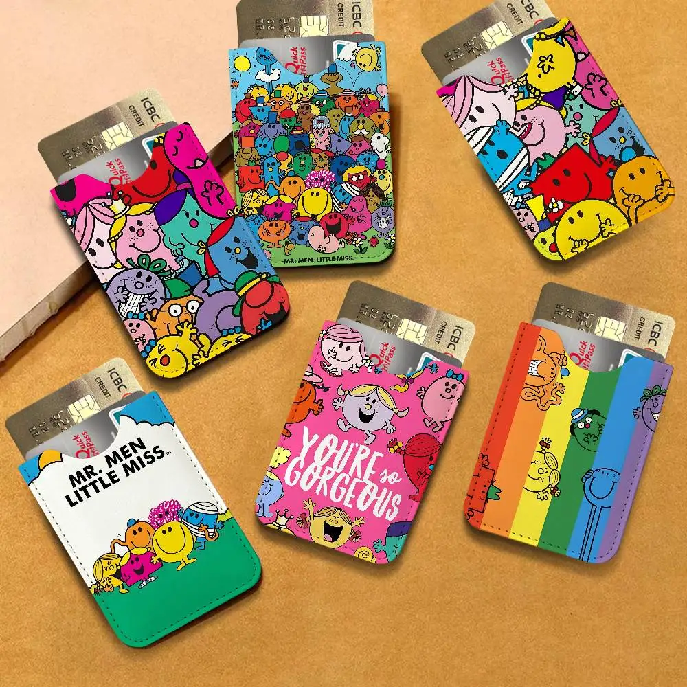 Children Book M-Mr Men L-Little Miss Men Leather Card Case, Minimalist Mini Credit/Bus ID Card Holder, Small Compact