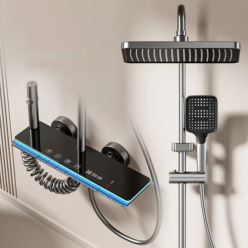 gp-Luxury Digital Display Thermostatic Shower Set Square Screen Shower Head Soft Rain Multifunctional Four-Level Slide Bar