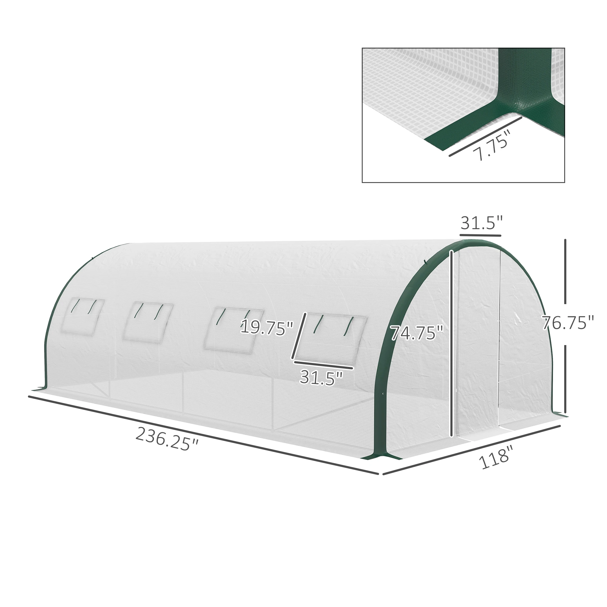 Outsunny Tunnel Greenhouse W/ Doors and Windows, White, 19.7' X 10' X 6.6'