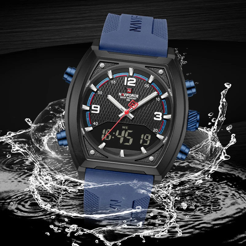 NAVIFORCE Digital Watch Men Silica Band Business Office Chronograph Dual Time Display Quartz Wristwatch Sport Luminous Men Clock