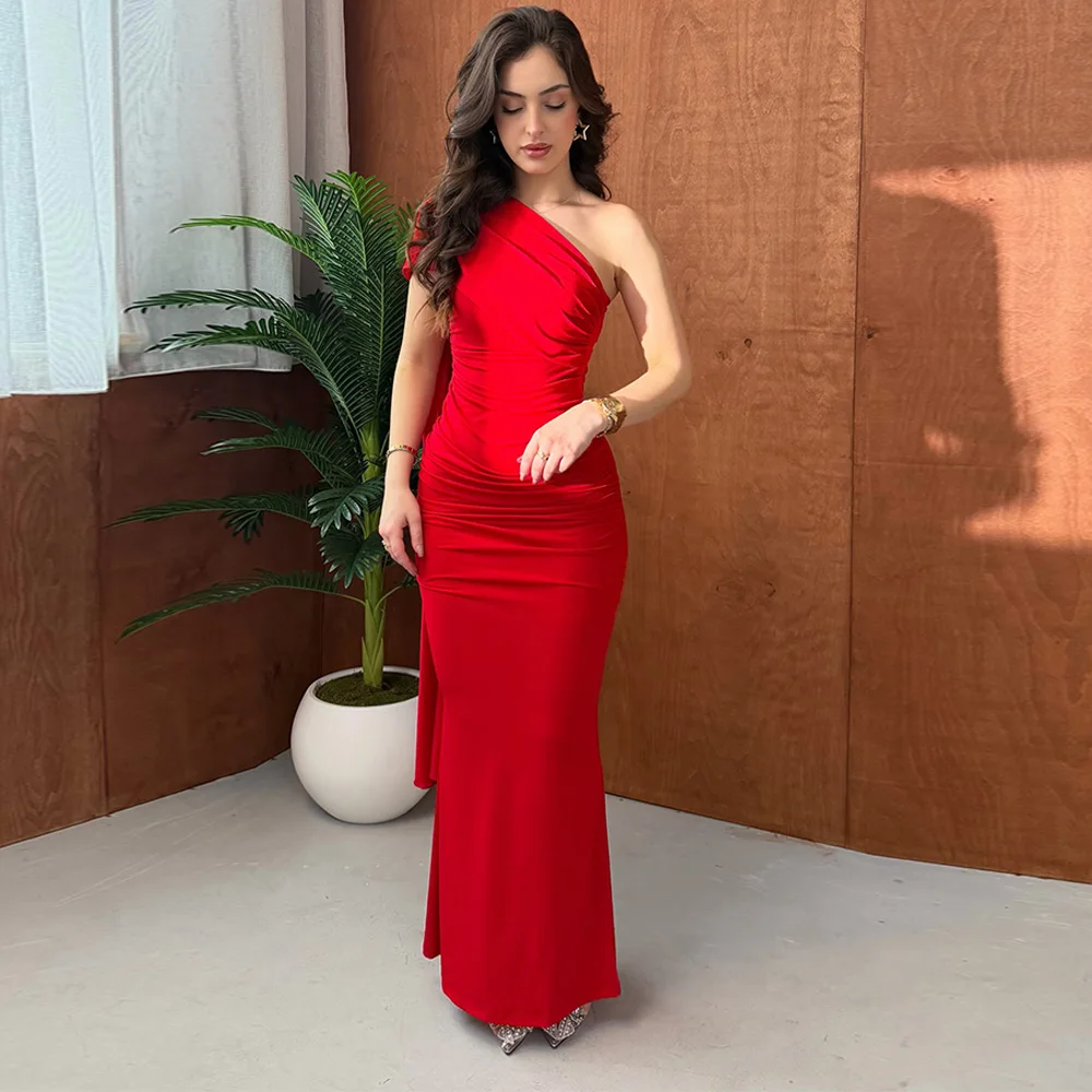 

Red Strapless Shawl Evening Dress Customized Elegant Jersey Mermaid Celebrity Gowns Fashion Split Floor Length Party Dress