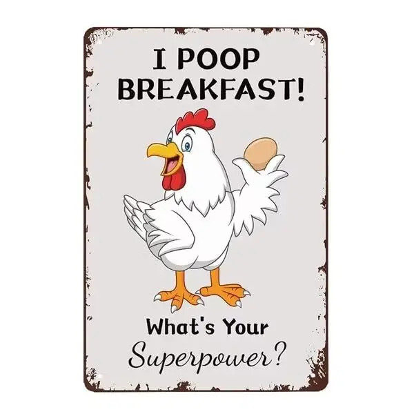 Funny Kitchen Decorations Sign - I Poop Breakfast! WhatS Your Superpower? - 8x12 Inches Tin Sign