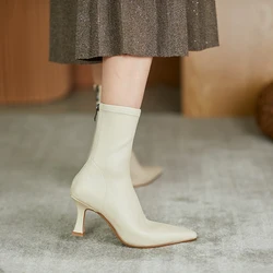 Short Boots Women's High Heels Autumn and Winter 2022 New Thin Heel Temperament Zipper Pointed Elastic Slim Boots Women