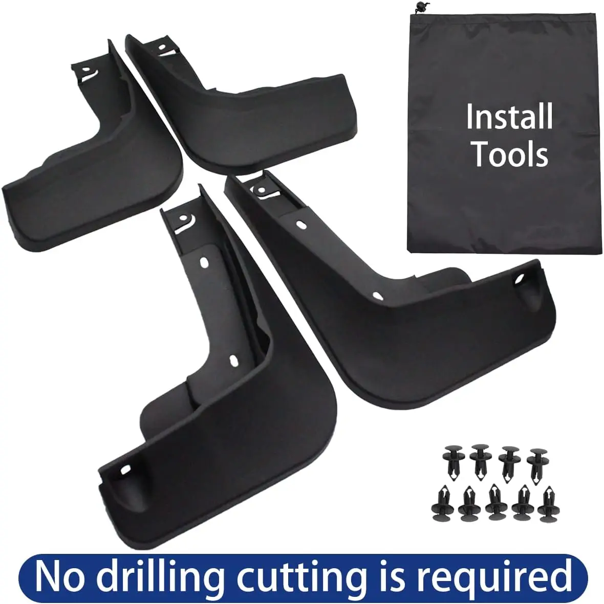 AOSK互換 MusMach E マッドフラップ スプラッシュガード、2021-2025年式、4個セット、穴あけ不要