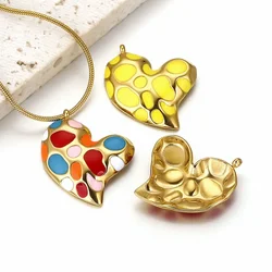4pcs Stainless Steel Heart Pendant Base Vintage Enamel Colourful DIY Necklace Earrings Charms Jewelry Making Material Wholesale