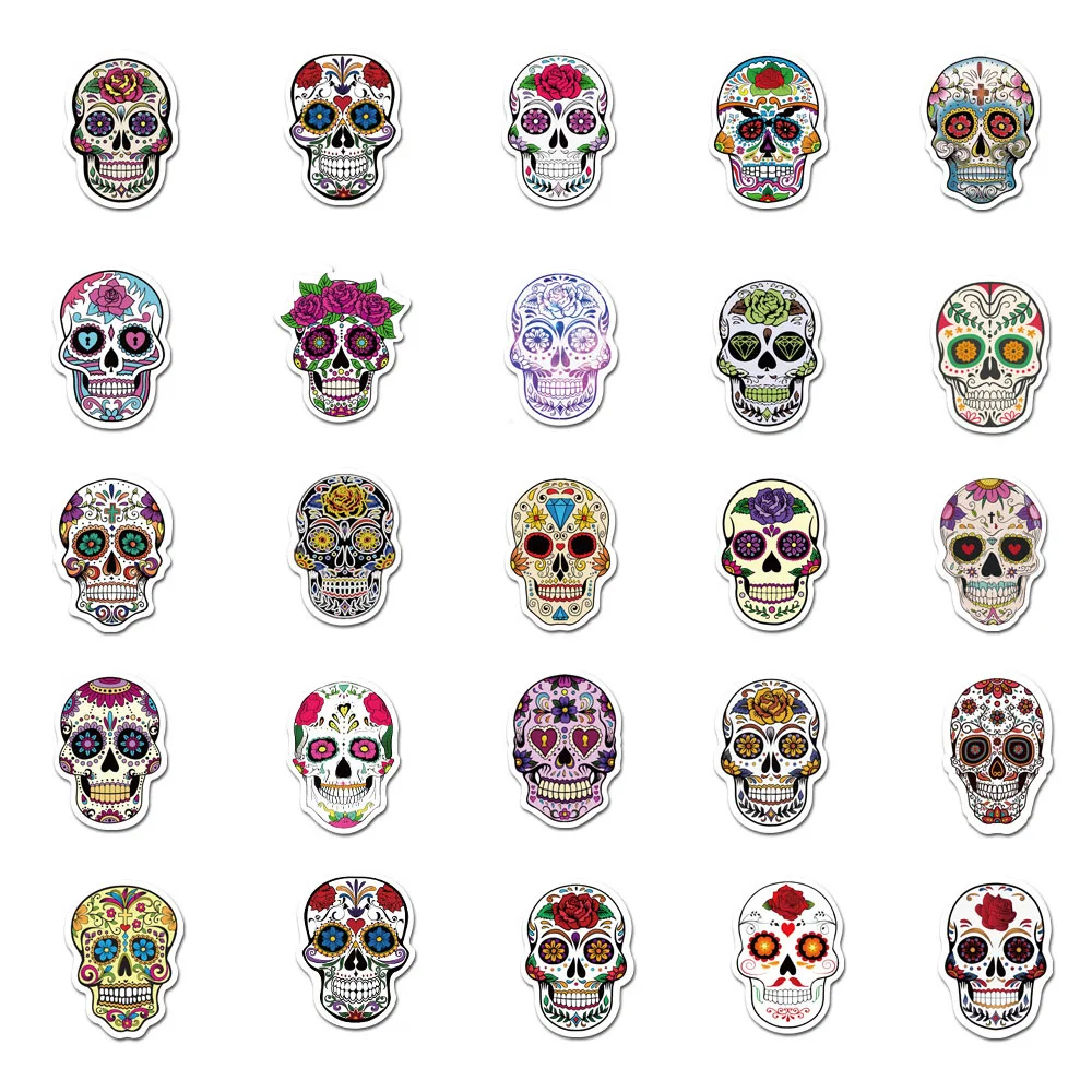 10/30/50pcs Horror Mexican Calaver Sugar Skull Stickers Cartoon Decals Skateboard Phone Car Bike Laptop Cool Waterproof Sticker