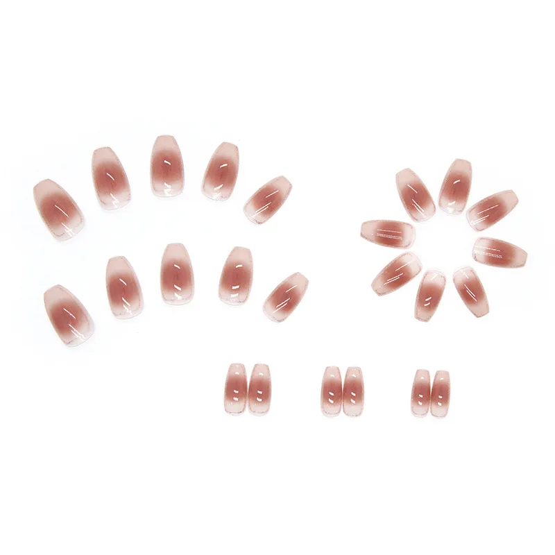 24pcs Autumn Red Brown Blush Medium Coffin Fake Nail Tips Cheap Finger Nails Set Press on Acrylic Nails for Gluing False Nails