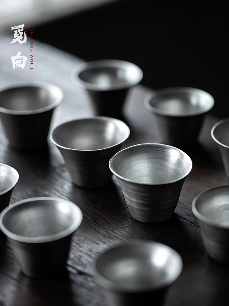 

Ultra-Thin Handmade White Porcelain Silver-Gilded Tea Cup Chado Masterpiece Pure Silver Glaze Wabi-Sabi Non-Heating Tea Set